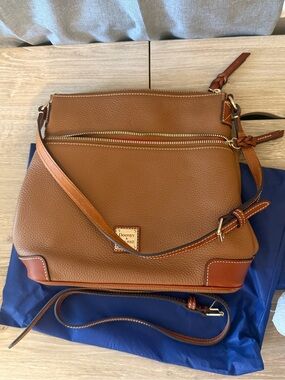 Dooney & Bourke Tan Pebbled Leather Crossbody with Cognac Trim